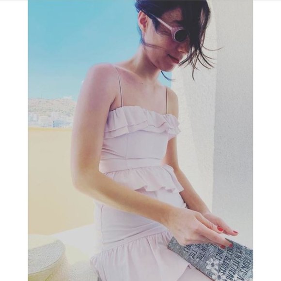 Brock Collection x H&M Flounced Dress NWT Cotton Light Pink Fitted Tiers - Picture 7 of 13